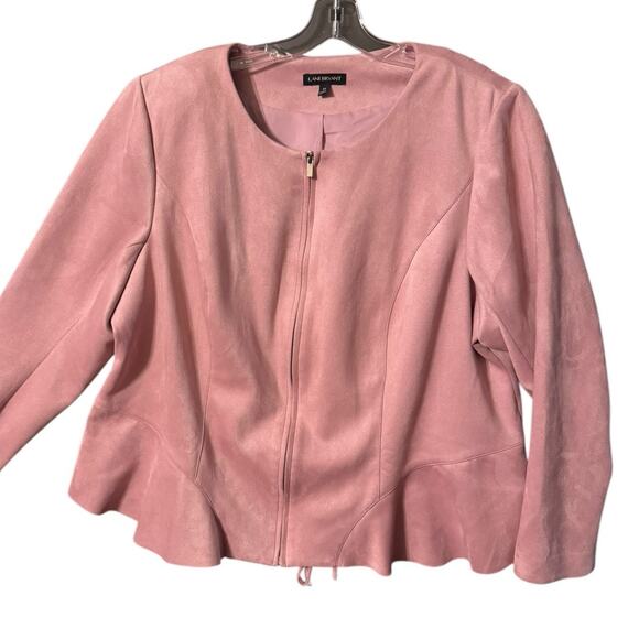 Lane Bryant Ultra Suede Peplum Jacket 24W Pink Zip Front - Picture 4 of 10